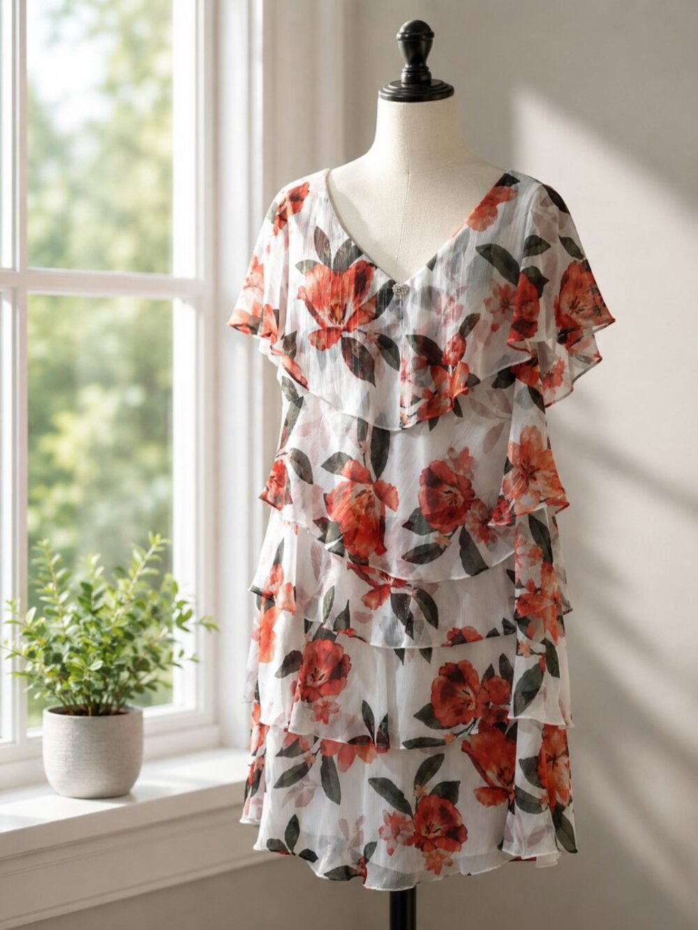 White Floral Tiered Chiffon Dress | Wedding Guest, Easter, Cruise